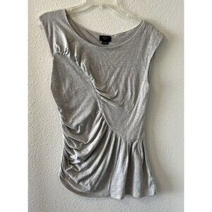 Anthropologie Deletta Top Womens Med Aysmmetrical Ruched Draped Y2K Gray/Green